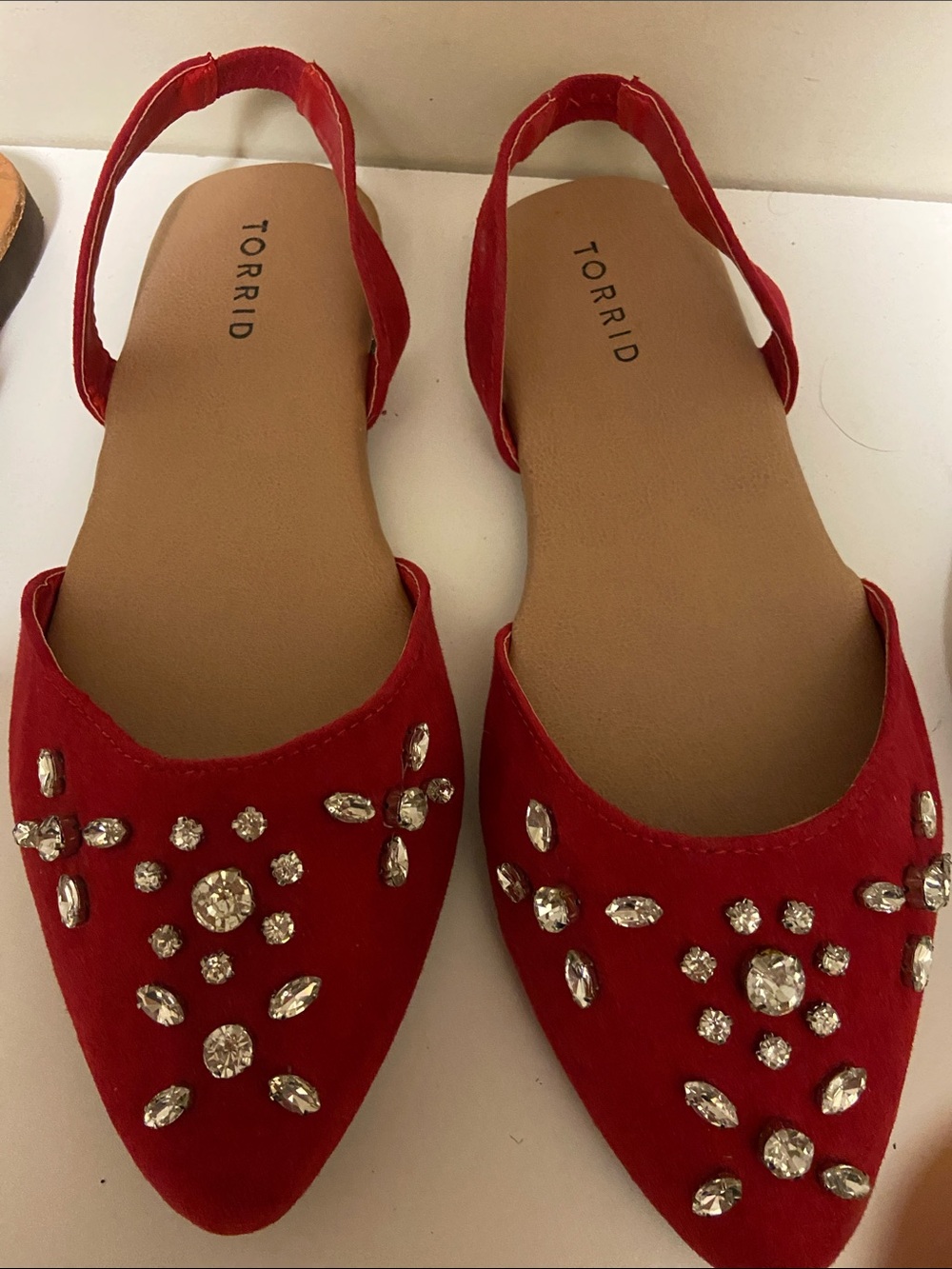 torrid Red Jeweled Pointed Slingback Flats